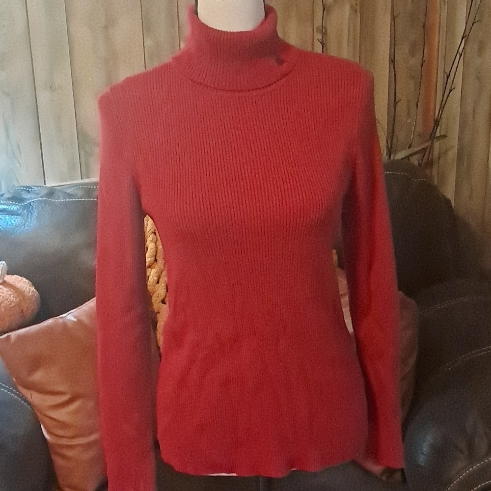 Women Ribbed Turtleneck Sweater Lauren Ralph Lauren Red Size L